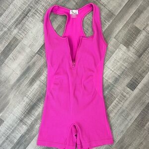 Pink Ribbed Zip-Up Romper